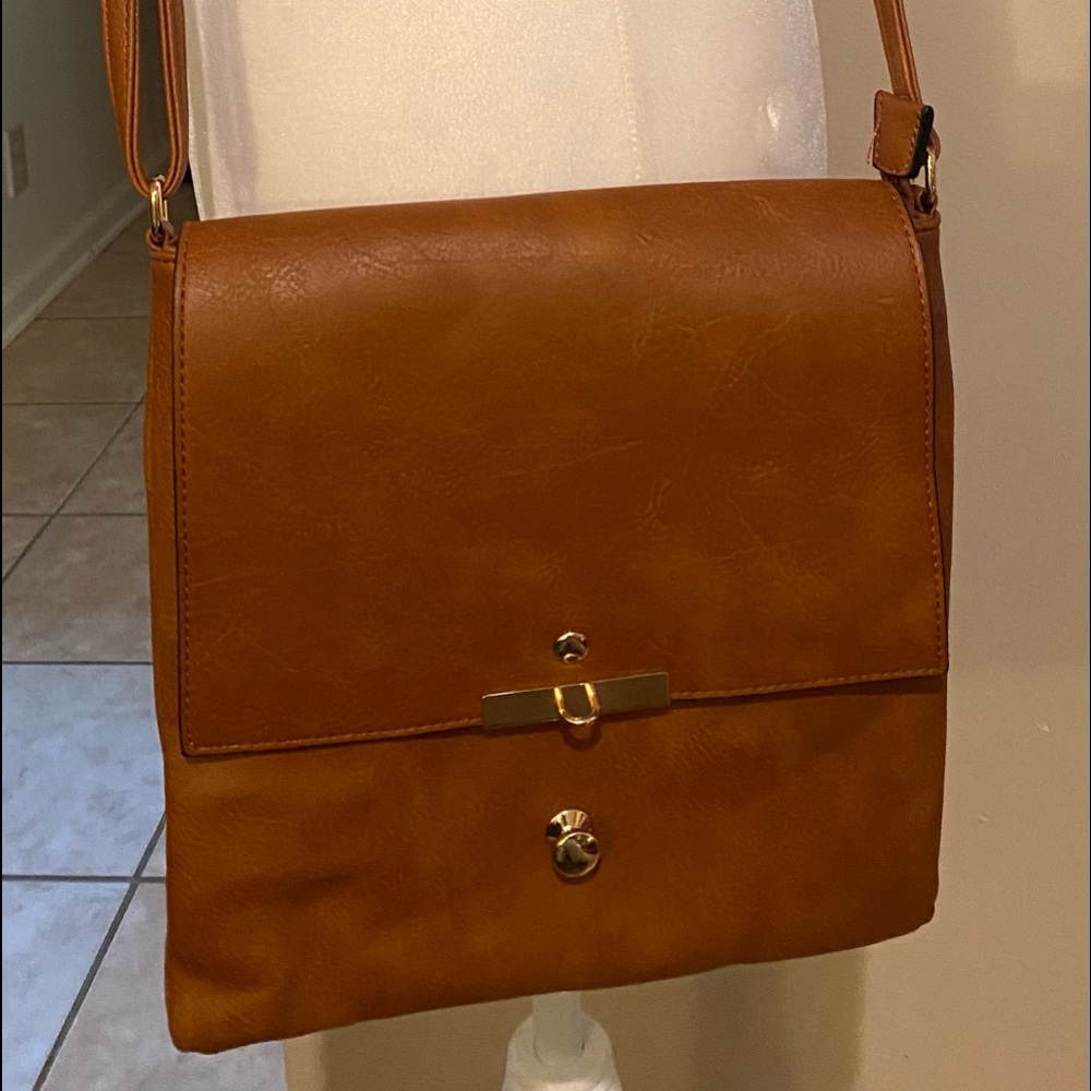 Taupe crossbody purse with back zipper